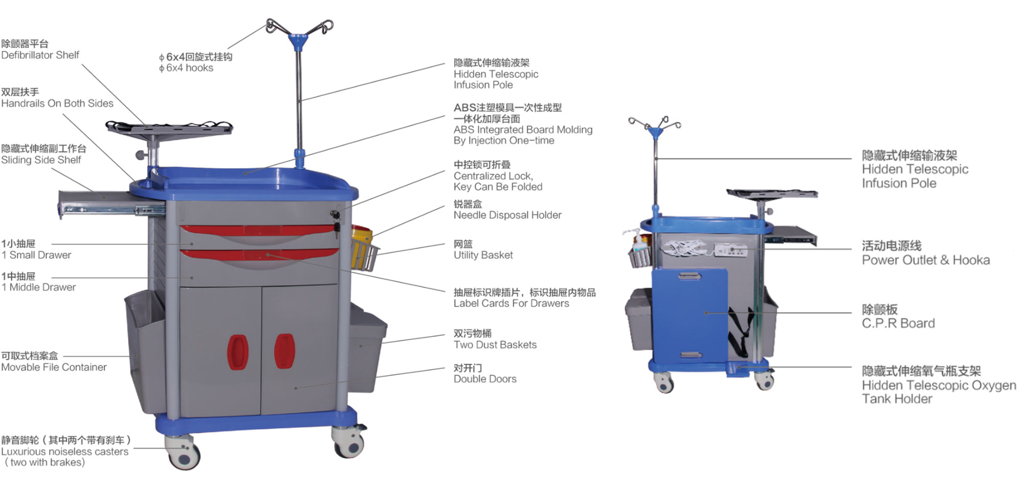 crash cart trolley,ward equipment,anesthesia crash cart,emergency resuscitation trolley,emergency crash cart 