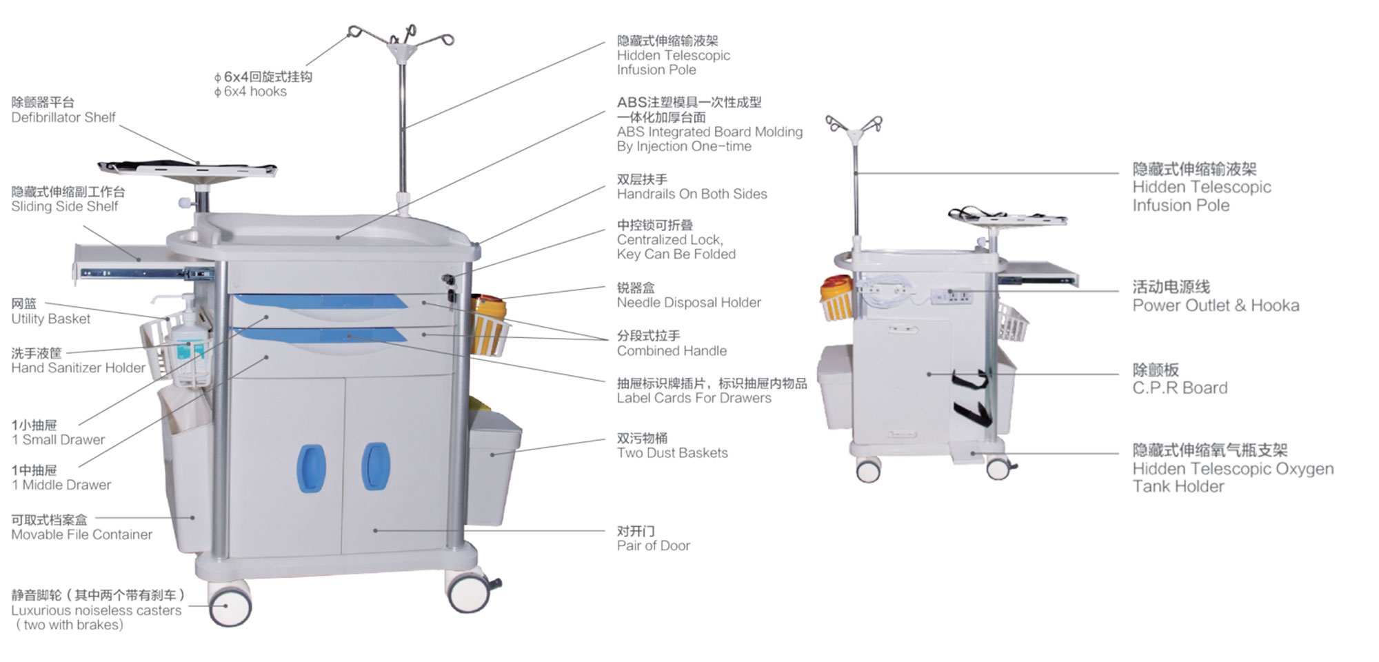 hospital supply cart,hospital storage carts,hospital crash cart,resuscitation trolley,medical crash cart 