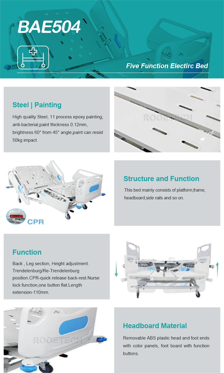 fully adjustable hospital bed, hospital bed 5 function, hospital bed with side rails, bed extension