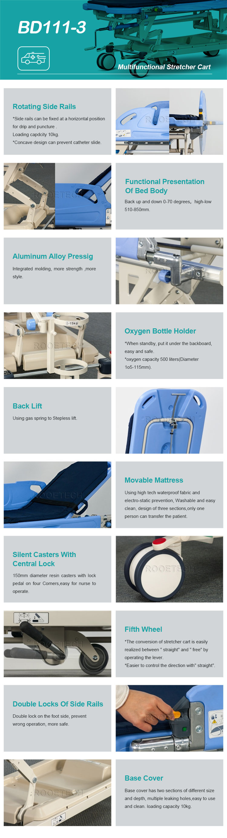 hospital transport stretcher, hospital stretcher, surgical stretcher 