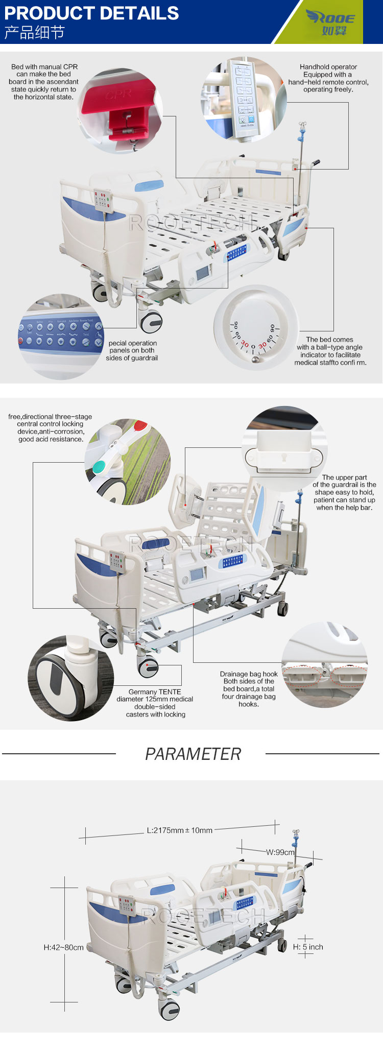 hospital bed electric 5 function,high low bed