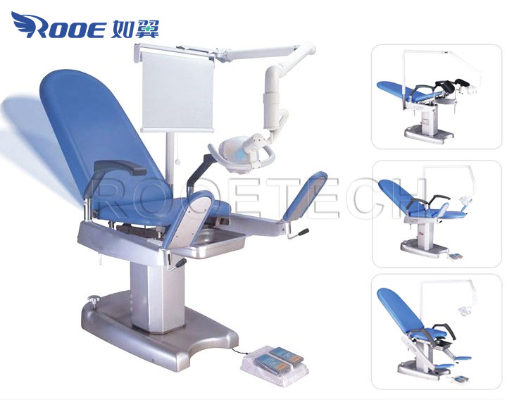 electric exam chair, exam table with stirrups