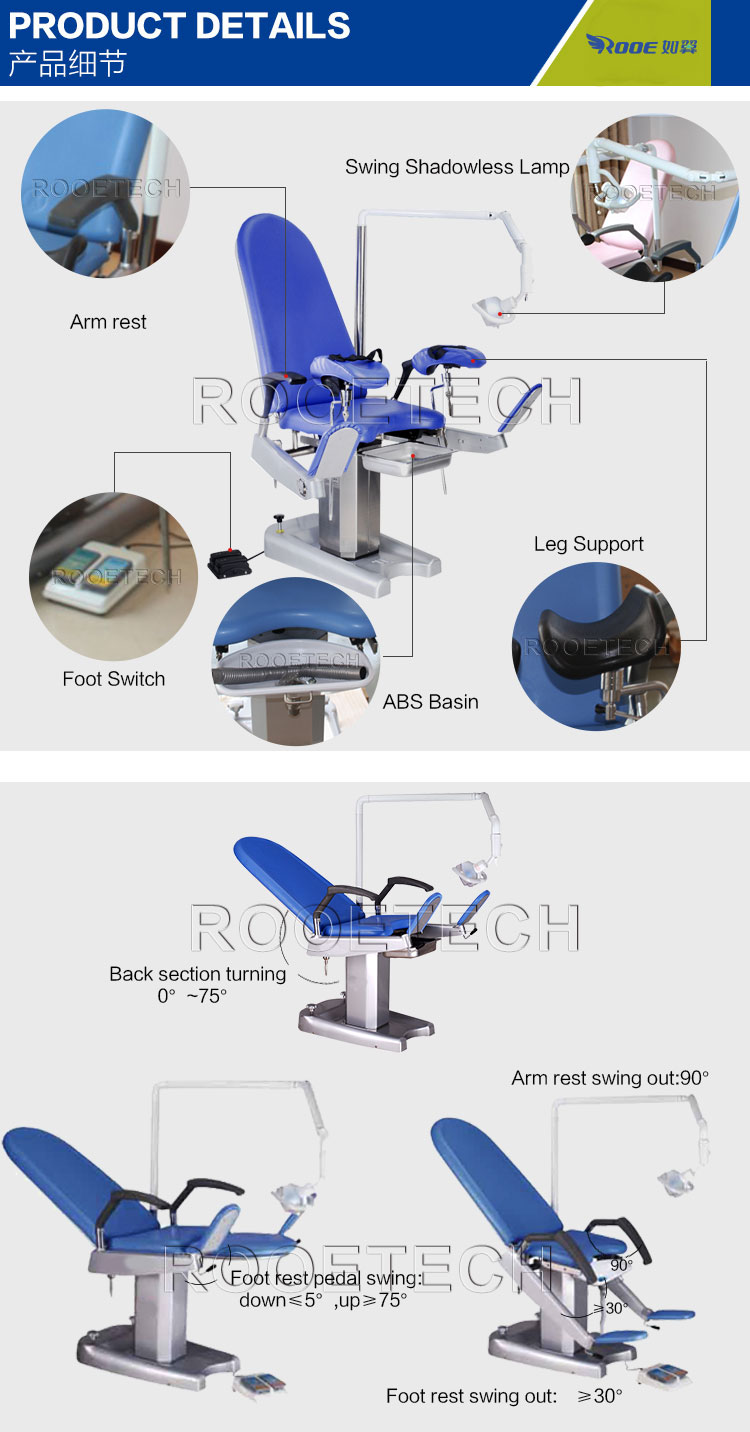 electric exam chair, exam table with stirrups